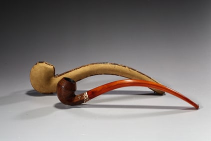 WDC 10K Finest Long Amber Bent Stem Tobacco Pipe With Fitted Case
