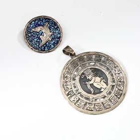 Gaute 925 Sterling Silver Pendant And Crushed Turquoise Inlay Brooch