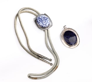 Bolo Tie Sterling Silver Sodlite Stone And Natural Oval Tanzanite Pendant By SGN