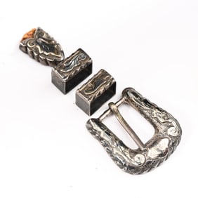 Sterling Silver 18K Gold Detailed Belt Buckle Set