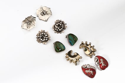 Collection Of 5 Pairs Sterling Silver Earrings With Mix Of Material, Monet Earrings