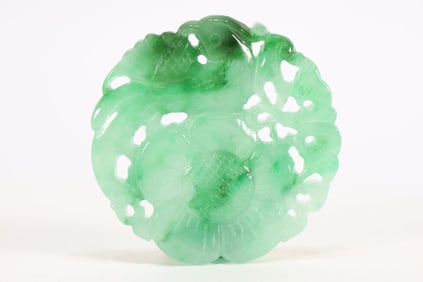 Jadeite Carved Flower and Bird Pattern Pendant