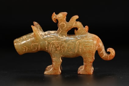 Jade Carved Beast and Bird Shape Ornament