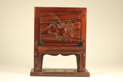 Huanghuali Wood Carved Peach and Buddha Hand Fruit & Pomegranate Pattern Table Plaque