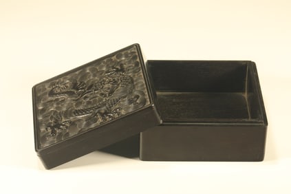 Red Sandalwood Carved Dragon and Sea Wave Pattern Lid Box