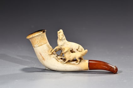 Meerschaum Pipe Horse And Dog With Fitted Case