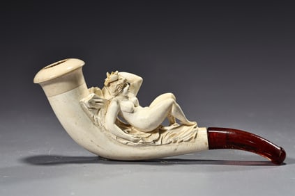 Meerschaum Pipe Carved Reclined Classically Draped Female Figure