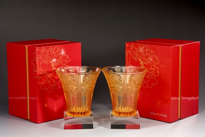 Pair Of Liuli Living Glass Art Vase 2017 With Boxes