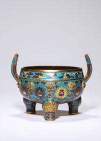 Bronze Cloisonee Flower Pattern Incense Burner