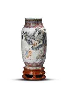Famille Rose Character Pattern Porcelain Vase with Stand