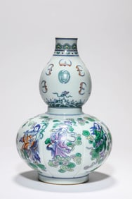 Doucai Character Pattern Gourd Shape Porcelain Vase
