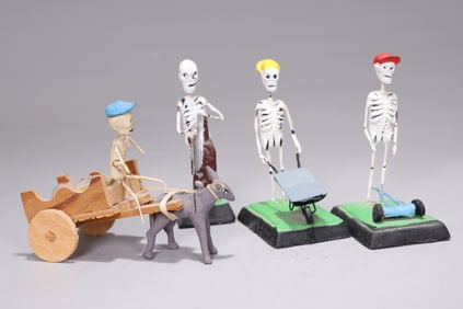 Group of  Wood Figurine Skeletons