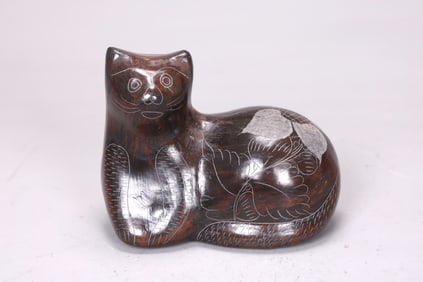 Hand Carved Clay Cat Figurine