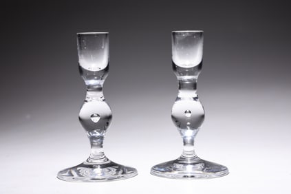 Set of 2 Kosta Boda Clear Crystal Candlesticks
