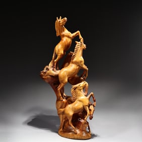 Stunning Root Wood Carved Horses Décor Sculpture