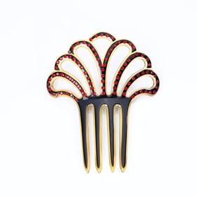 Vintage Celluloid Cut Out Red Rhinestone Hair Combo