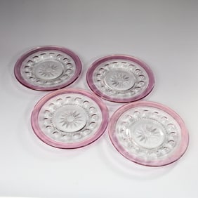 Vintage Tiffin Kings Crown Cranberry Flashed Salad Plates Set Of 4