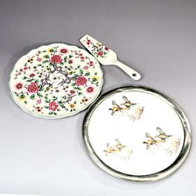 Revere Pewter Porcelain Tray And Old Foley James Kent Rose Plate Server