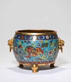 Bronze Cloisonne Lions Pattern Incense Burner