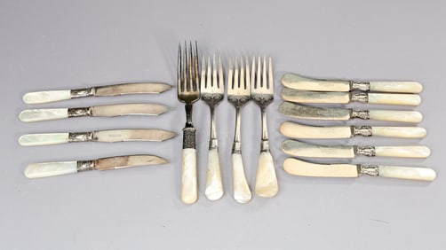 Vintage Mother Of Pearl Handle Flatware By Universal LF&C Set Of 14
