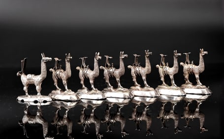 Sterling Silver Peru LIama Alpaca Name Place Card  Holder Set Of 7