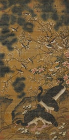 Bian Jingzhao mark, Chinese Forest Painting, Ink and Color on Silk, Hanging Scroll