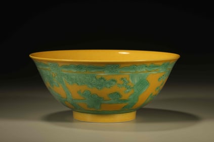 Yellow Base Sancai Character Story Pattern Porcelain Bowl