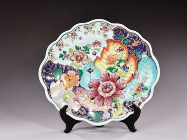 Mottahedeh Lowestoft Tobacco Leaf Porcelain Large Dish Tray