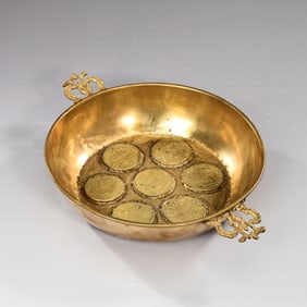Passover Seder Brass Coin Plate With Handle Made In Spain
