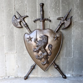 Vintage Large Crest Coat Of Arms Brass Medieval Shield Wall Plaque