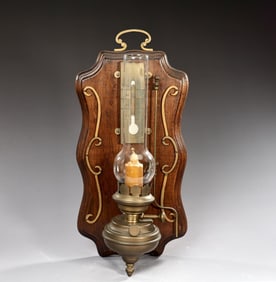 Vintage Italian Brass Wood Wall Lantern Lamp