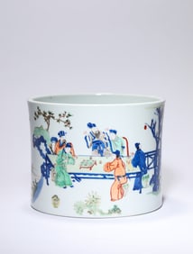 Wucai Character Pattern Porcelain Brush Pot