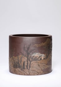 Purple Clay Landscape Pattern Brush Pot