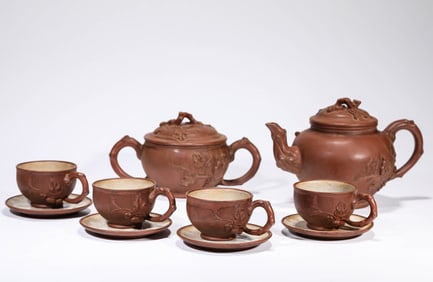 Group of Purple Clay Tea Pot Set
