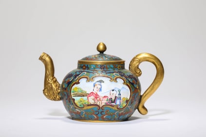 Bronze Cloisonne Character Pattern Handle Tea Pot