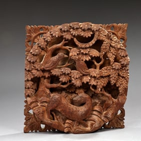 Hand Carved Wood Sculpture Bird Animals Nature Scene