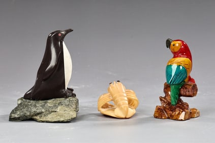Collection of Carved Mixed Material Animal Figurines