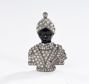 Vintage B&W Blackmoor Figural Enamel Crystal Brooch In England