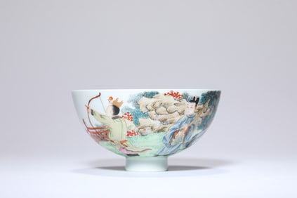 Famille Rose Character with Landscape Pattern Porcelain Bowl