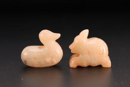 Pair of Jade Carved Bird Shape Ornament