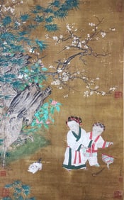 Su Hanchen mark, Chinese Children Painting, Ink and Color on Silk, Hanging Scroll