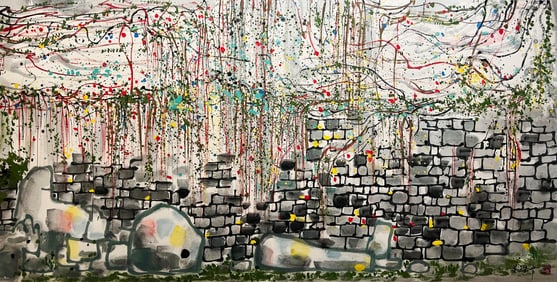 Wu Guanzhong mark, Chinese Flowers Painting, Ink and Color on Paper, Mounted