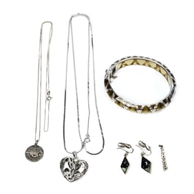 Assorted Of Sterling Silver Pendants, Earrings, Bangle Monet Chain