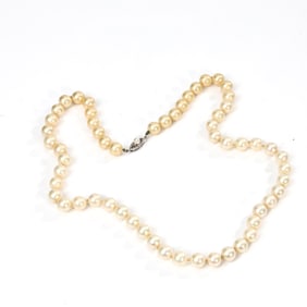 14k White Gold Clasp Faux Pearl Necklace