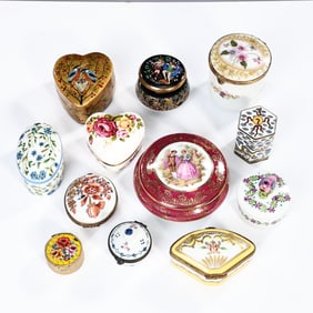 Group Of Vintage Porcelain Enamel Trinket Boxes