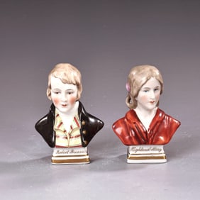 Pair Of Porcelain Figurines Of Robert Burns Bust And Highland Mary Bust