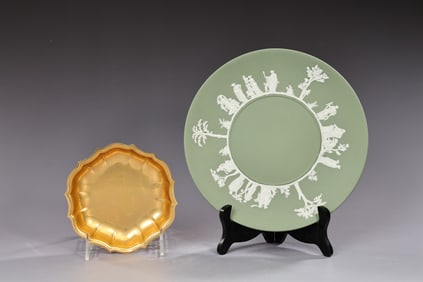 Wedgwood Sage Green Decorative Plate And 24Kt Gold Plated Plate By International Silver
