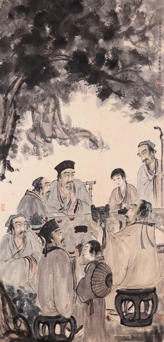 Fu Baoshi mark, Chinese Scholars Painting, Ink and Color on Paper, Hanging Scroll: Fu Baoshi mark, Chinese Scholars Painting, Ink and Color on Paper, Hanging Scroll (140 x 67cm)