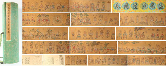 Chinese Drawing Buddha Hand Scroll,Ding Guanpeng Mark