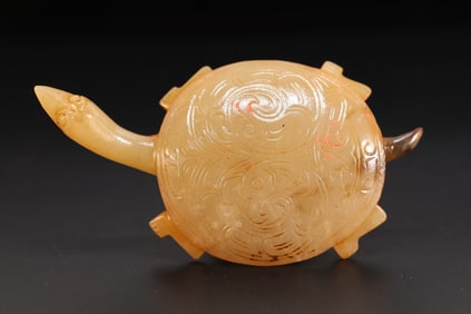 Jade Carved Phoenix Pattern Turtle Shape Ornament